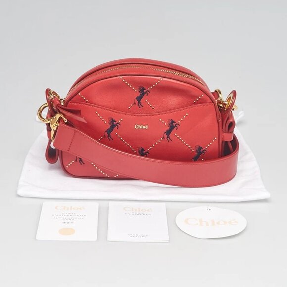 Chloe Red Leather Mini Signature Crossbody Bag - Picture 11 of 11